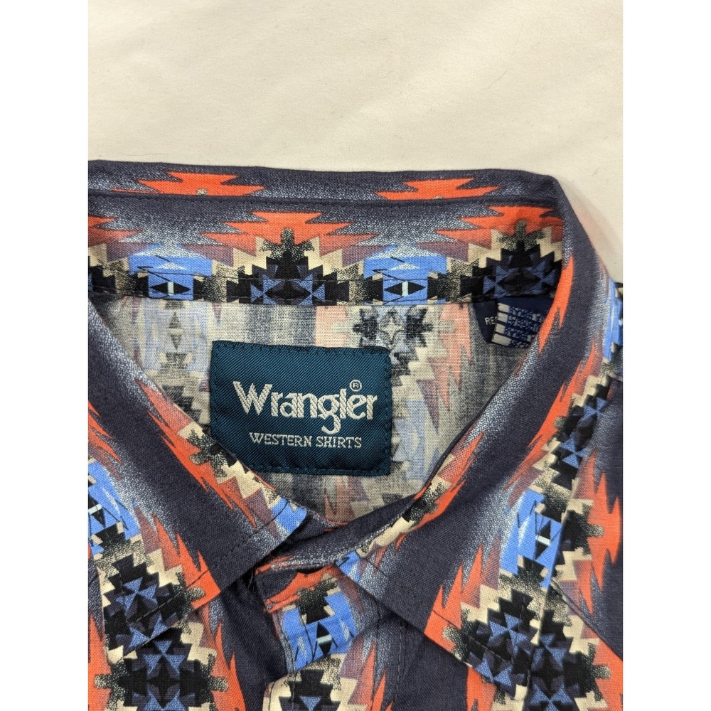 Vintage‎ Wrangler Aztec Pearl Snap Mens Cowboy Dress Shirt Blue Size Large - Picture 4 of 10